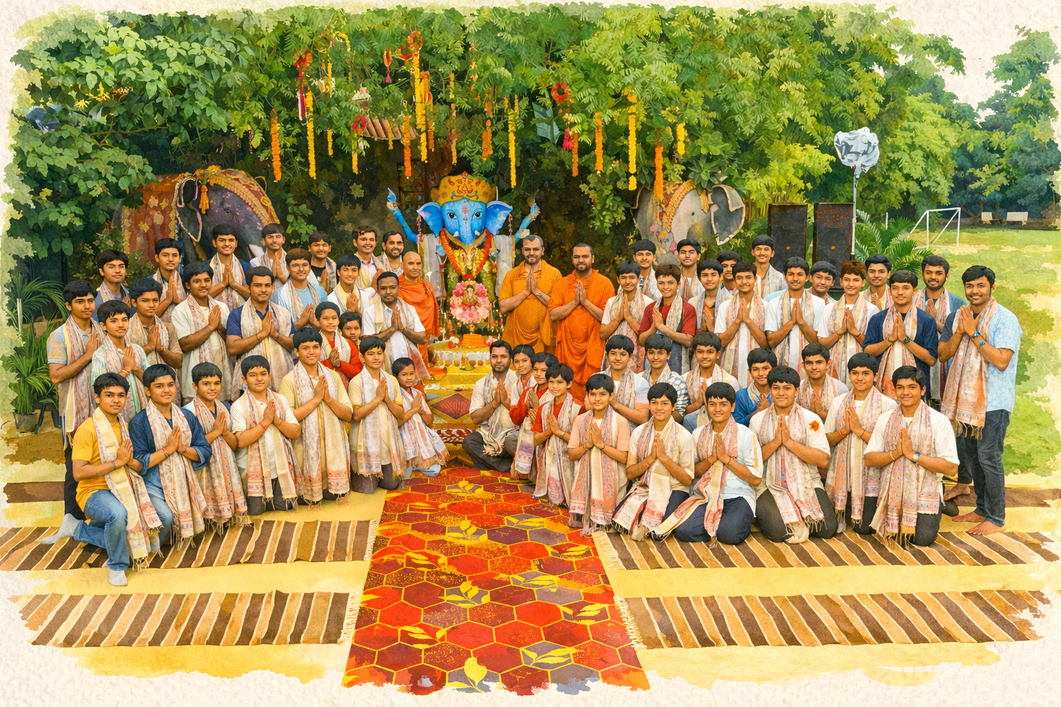 Various seva activities happening at ashram showing community service